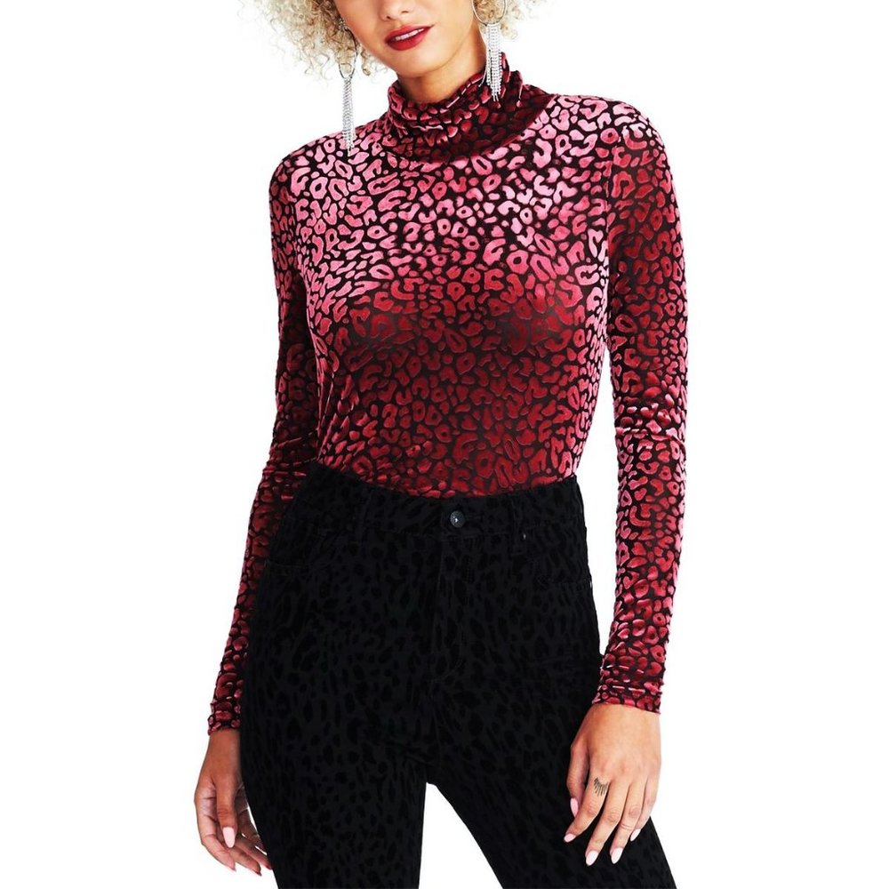 Rachel Rachel Roy Velvet Turtleneck Top Animal Print Size 0X Dark Pink NWT $59 - Picture 2 of 6